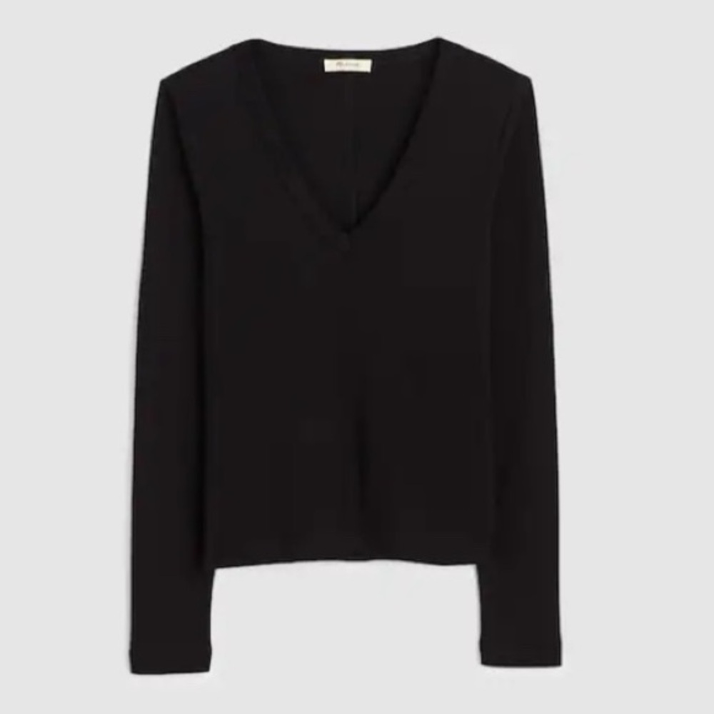 NWT! Madewell - The 90s V-Neck Long-Sleeve Tee in Compact Cotton - Black - Small
